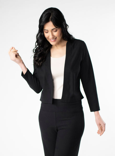 Black fleece cropped cardigan. Styled with white tee and Black fleece wide leg pants.