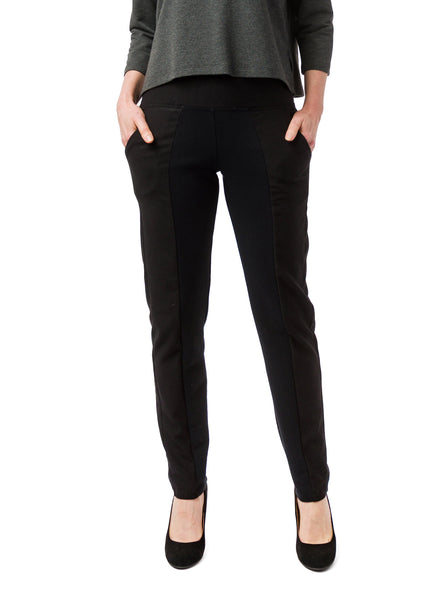 Dual Fabric pants in Black. Slim fit with wide waistband and side pockets. 