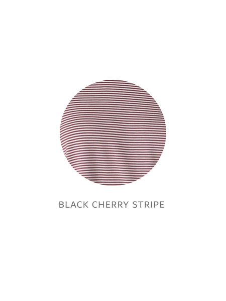 Burgundy and White stripe fabric swatch. Bamboo Cotton lightweight jersey fabric.