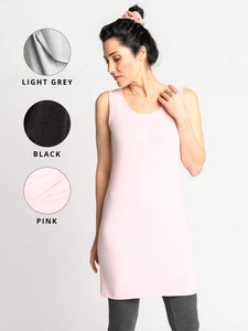 Light grey, black, and light pink swatches for the Tank Tunic.